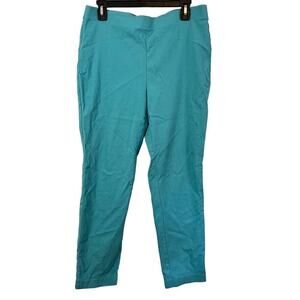 Chicos Easywear Womens Pull On Blue Stretch Tapered Leg Flat Front Pants 1 / M